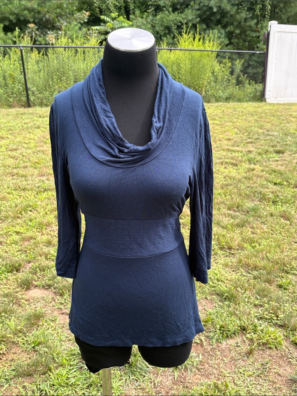 Banana Republic Navy Cowl-Neck Waist-Defined Blouse